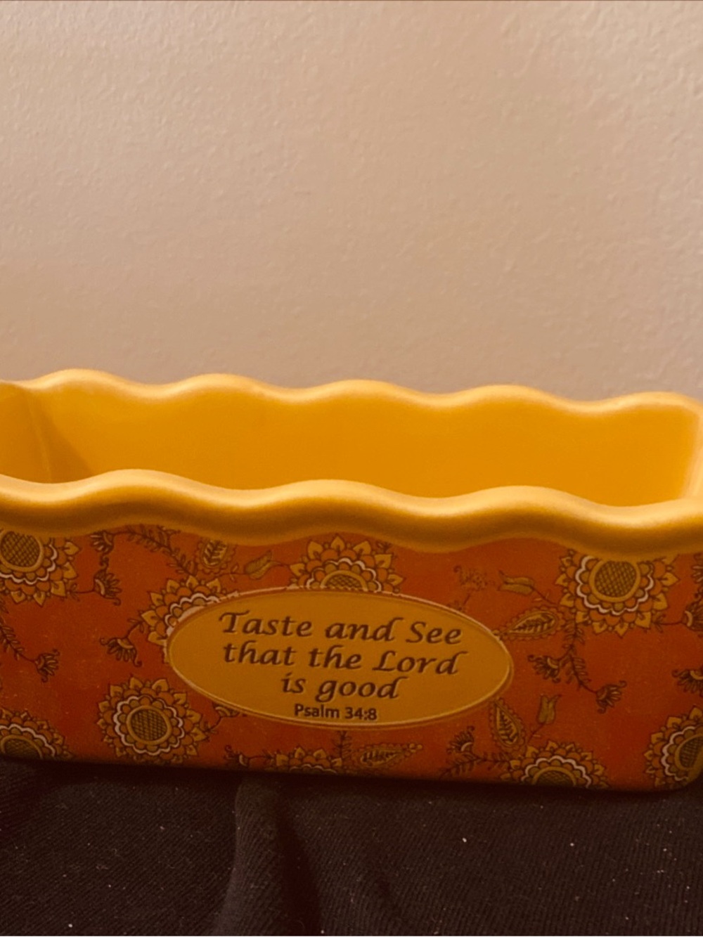 Source Unknown Yellow and Orange Ceramic Serveware Dish with Psalm Verse